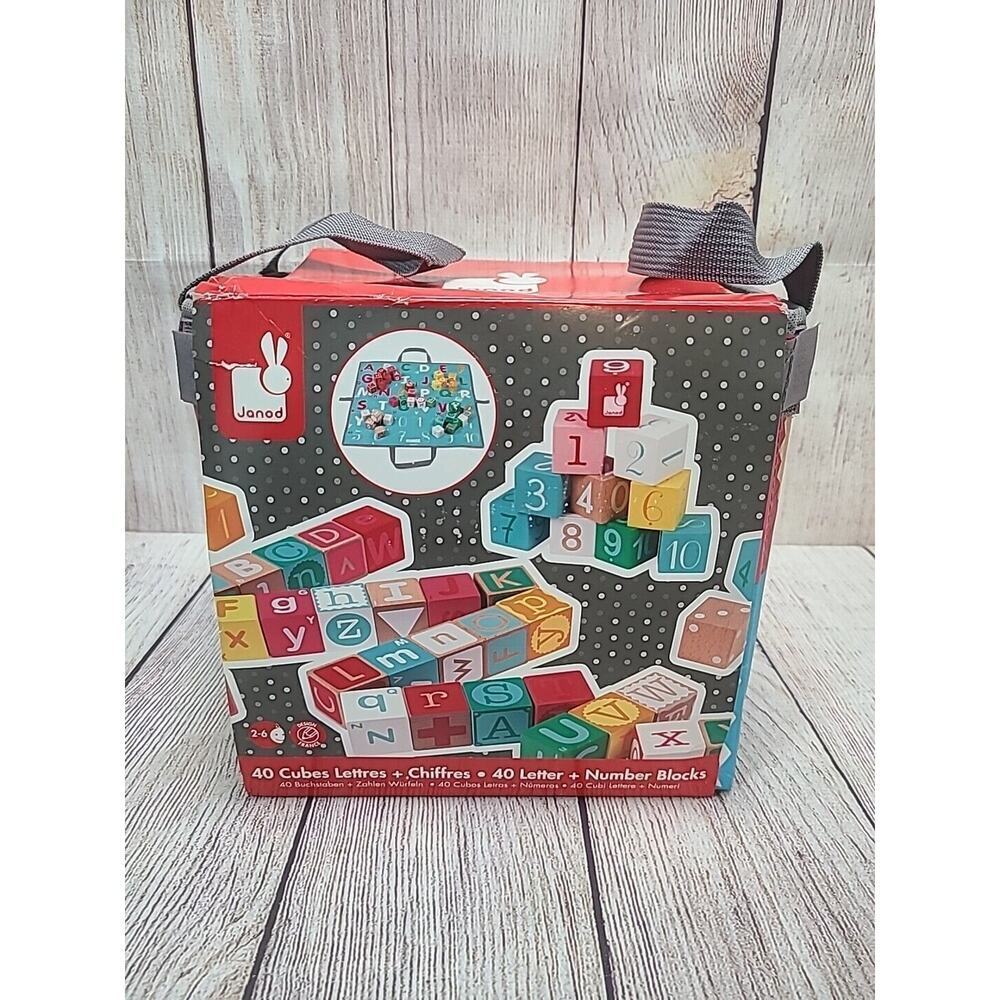 Janod Kubix Set of 40 Wooden Number And Letter Blocks Ages 2-6 New